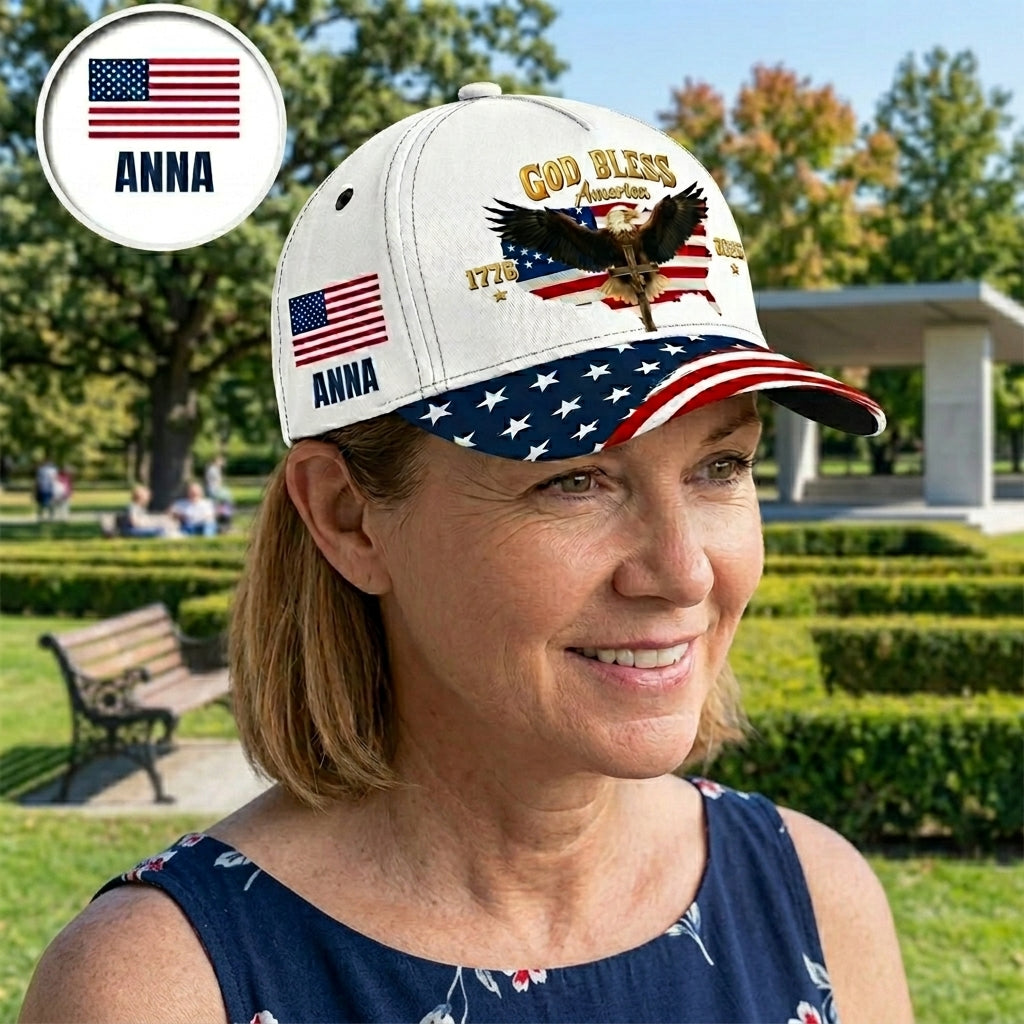 God Bless America Eagle Cap — Personalized Patriotic Hat