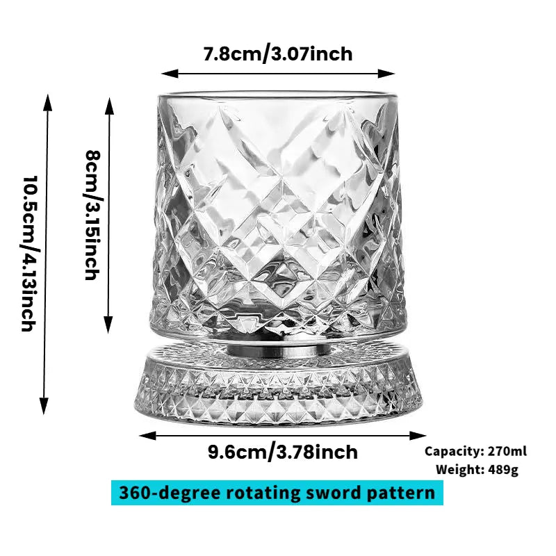 Ziptred™ 360° Spinning Crystal Whiskey Glass – Premium Rotating Tumbler Gift