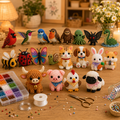 Tiny 3D Beaded Animal DIY Kit – Make Adorable Mini Animal Crafts 🧵✨
