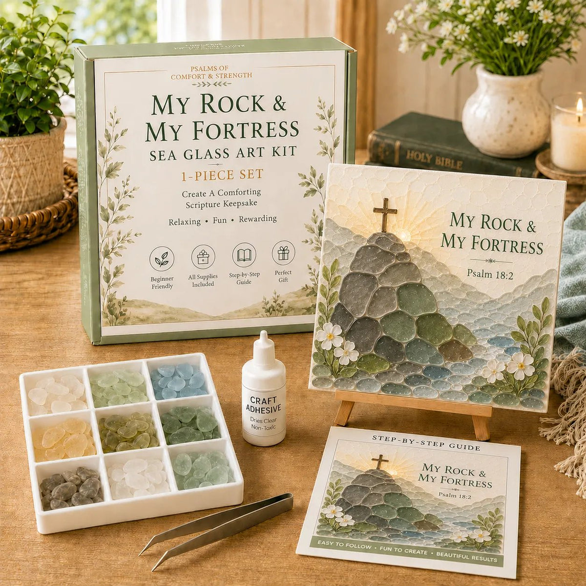 💥 LAST DAY 49% OFF - ✝️ Psalms of Comfort & Strength Sea Glass Art Kit