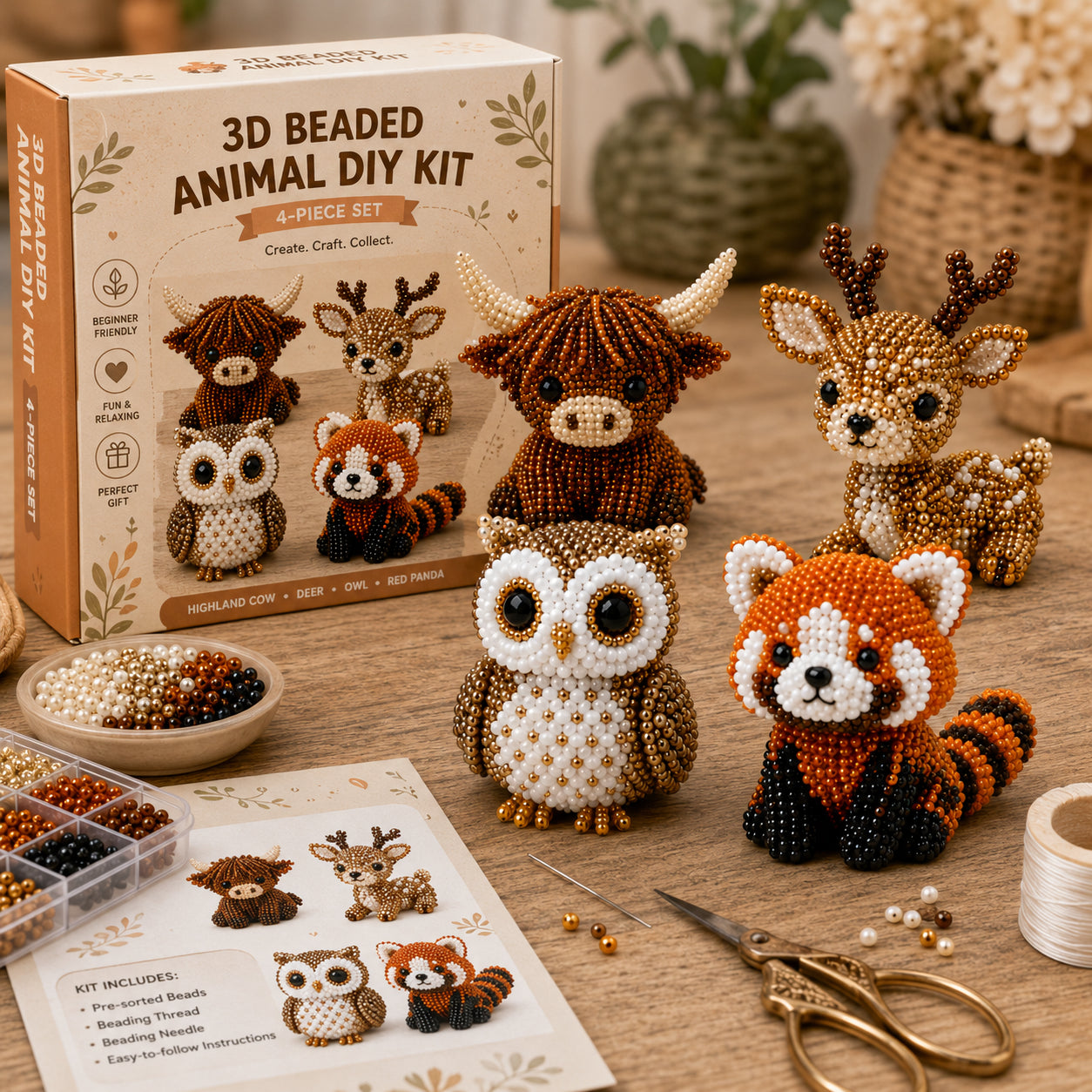 Tiny 3D Beaded Animal DIY Kit – Make Adorable Mini Animal Crafts 🧵✨