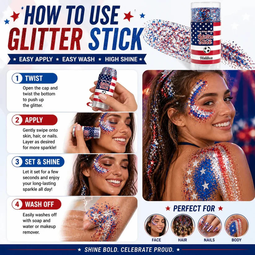 🦅4th of July Glitter Stick✨🔔Red, White & Blue Body & Hair Sparkle🔔