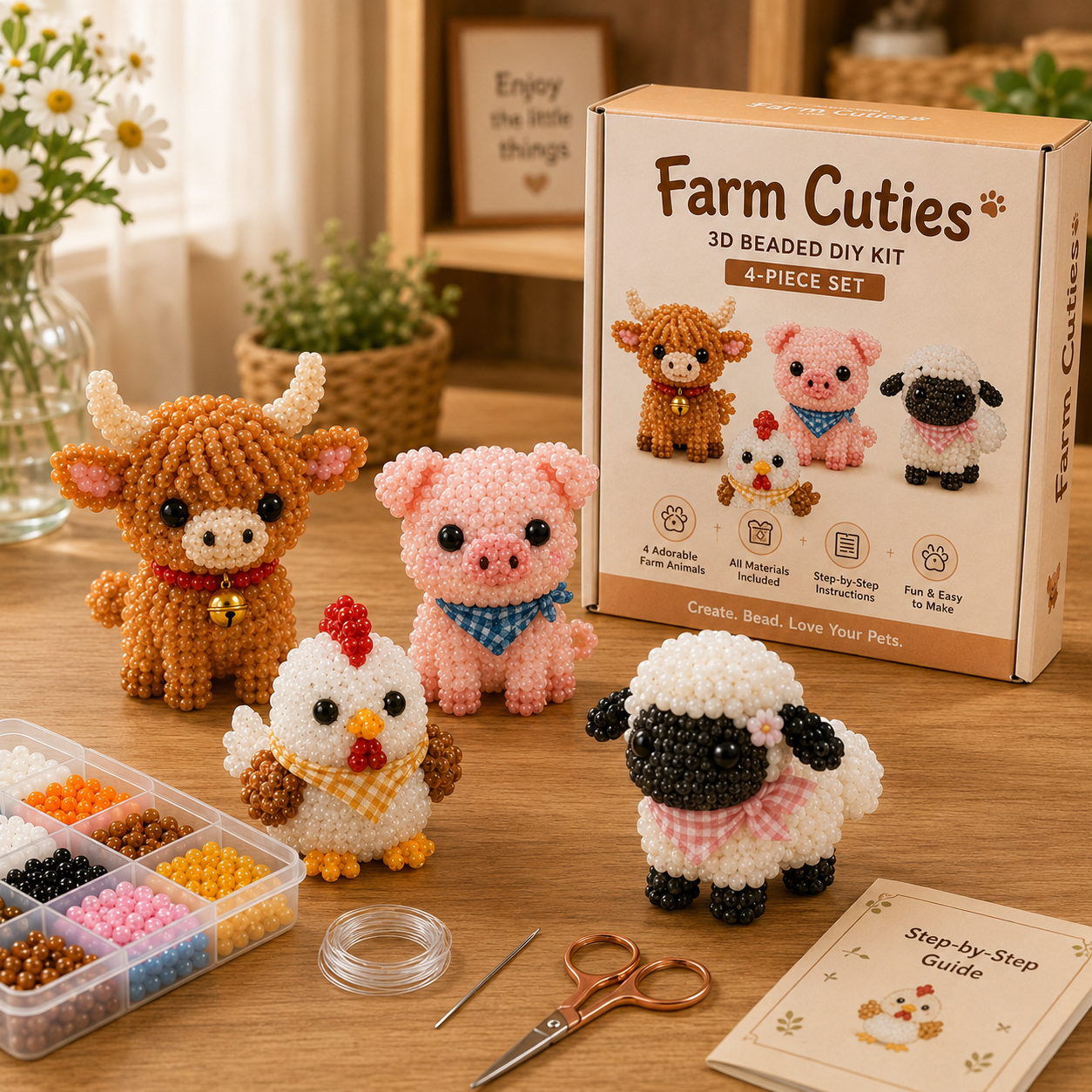 Tiny 3D Beaded Animal DIY Kit – Make Adorable Mini Animal Crafts 🧵✨