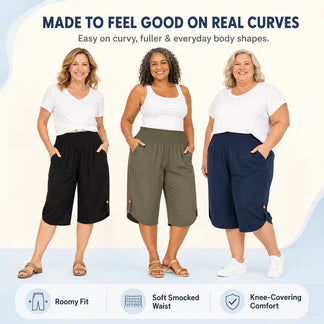 Plus-Size Smocked Waist Capri Pants
