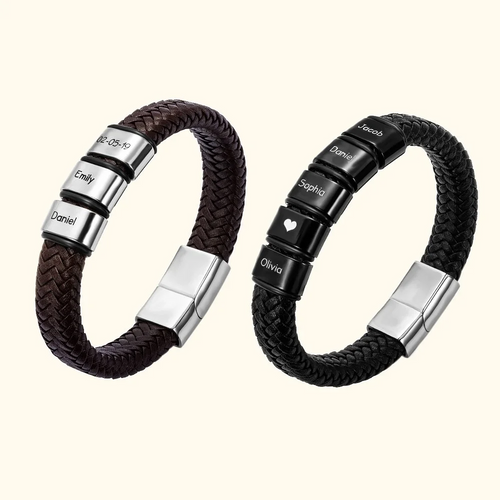 Personalized Engraved Name Braided Leather Bracelet – Dad & Grandpa Gift