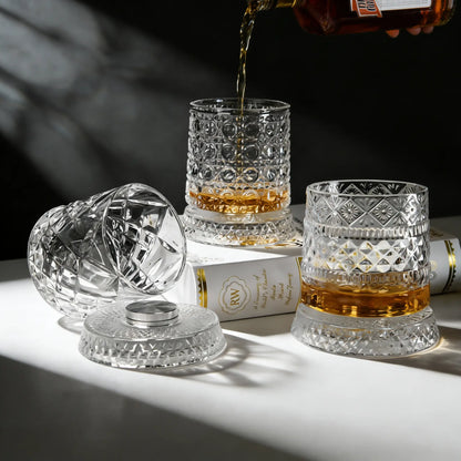 Ziptred™ 360° Spinning Crystal Whiskey Glass – Premium Rotating Tumbler Gift
