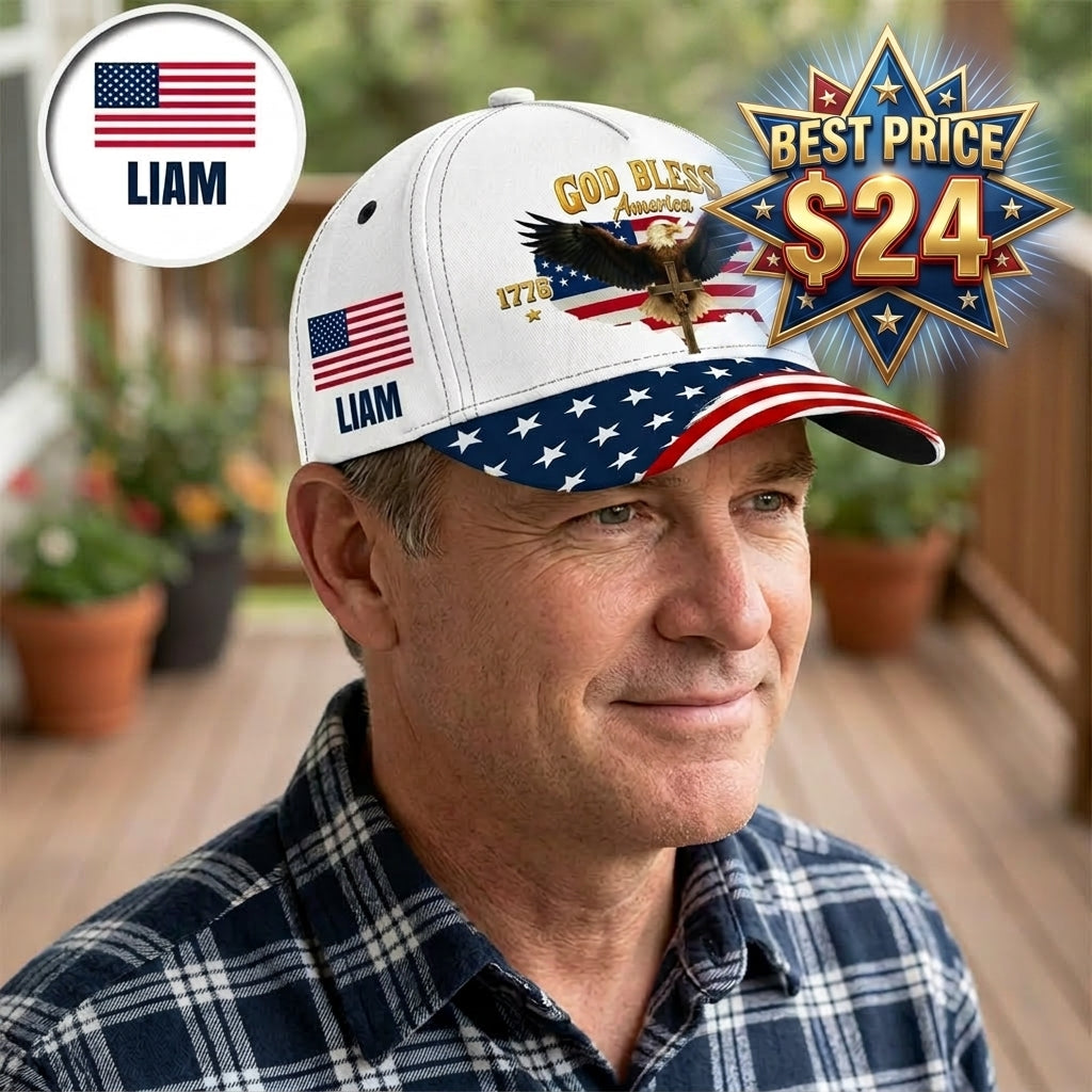 God Bless America Eagle Cap — Personalized Patriotic Hat