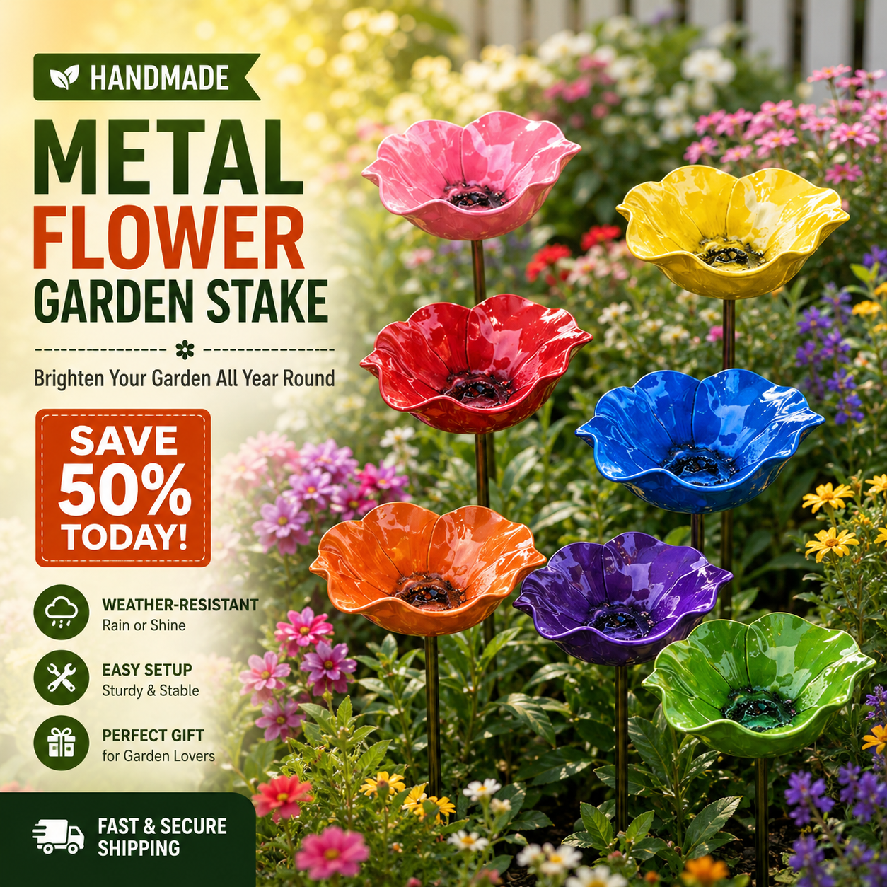 Ziptred™ - Colorful Metal Flower Stake for Birds, Bees & Butterflies