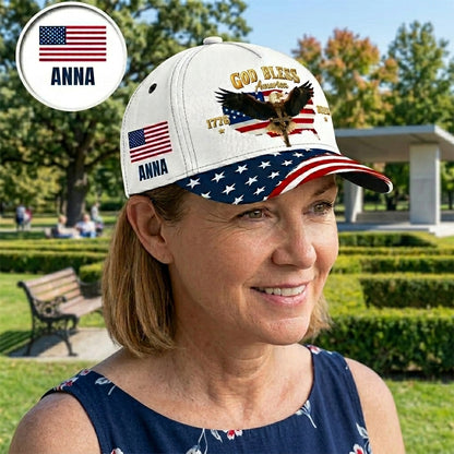 God Bless America Eagle Cap — Personalized Patriotic Hat