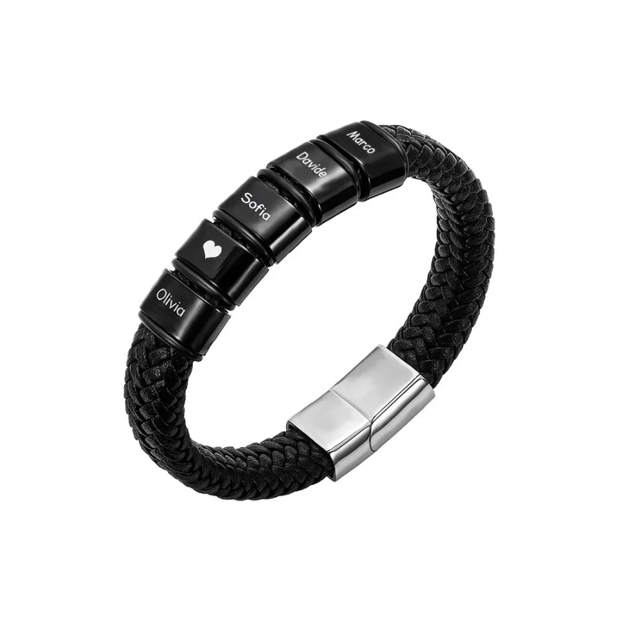 Personalized Engraved Name Braided Leather Bracelet – Dad & Grandpa Gift