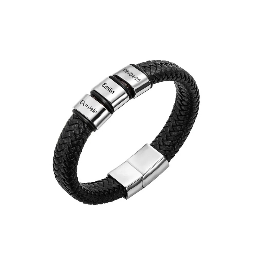 Personalized Engraved Name Braided Leather Bracelet – Dad & Grandpa Gift