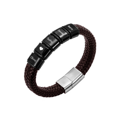 Personalized Engraved Name Braided Leather Bracelet – Dad & Grandpa Gift