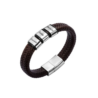 Personalized Engraved Name Braided Leather Bracelet – Dad & Grandpa Gift