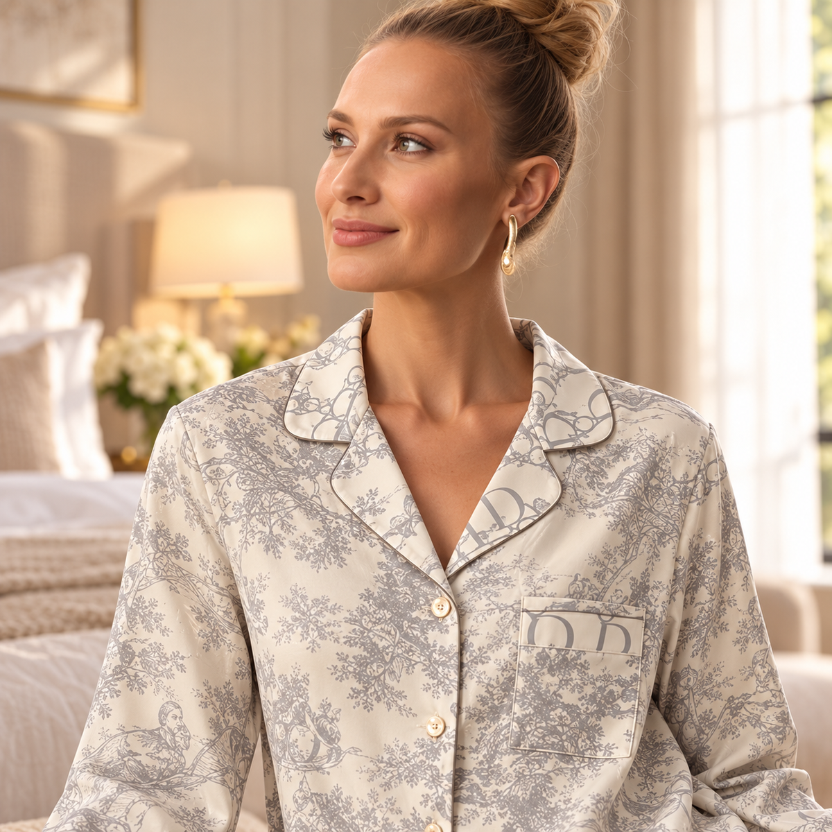 Printed Ice Silk Pajamas Women's Suit Loose Thin High-End Home Clothes
