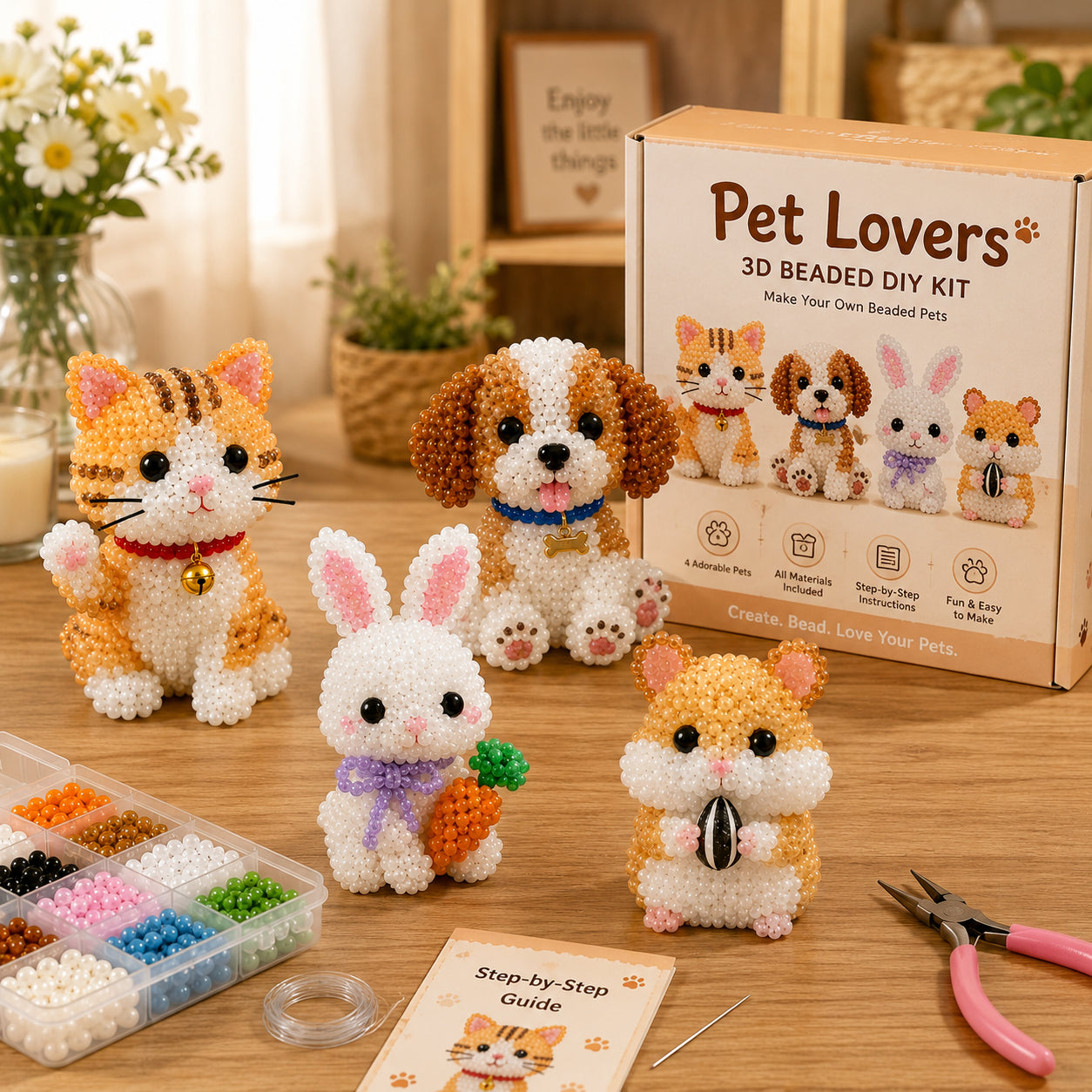 Tiny 3D Beaded Animal DIY Kit – Make Adorable Mini Animal Crafts 🧵✨