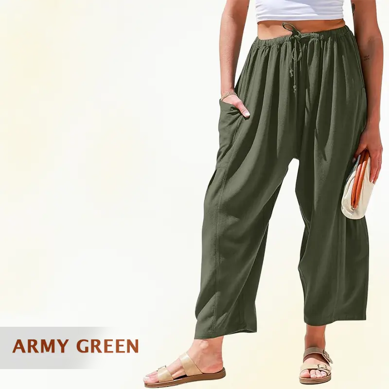 Mellora - Women Comfort Lightweight Linen Wide Leg Cargo Pants