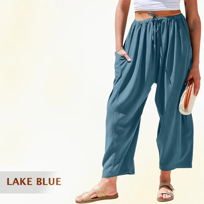 Mellora - Women Comfort Lightweight Linen Wide Leg Cargo Pants