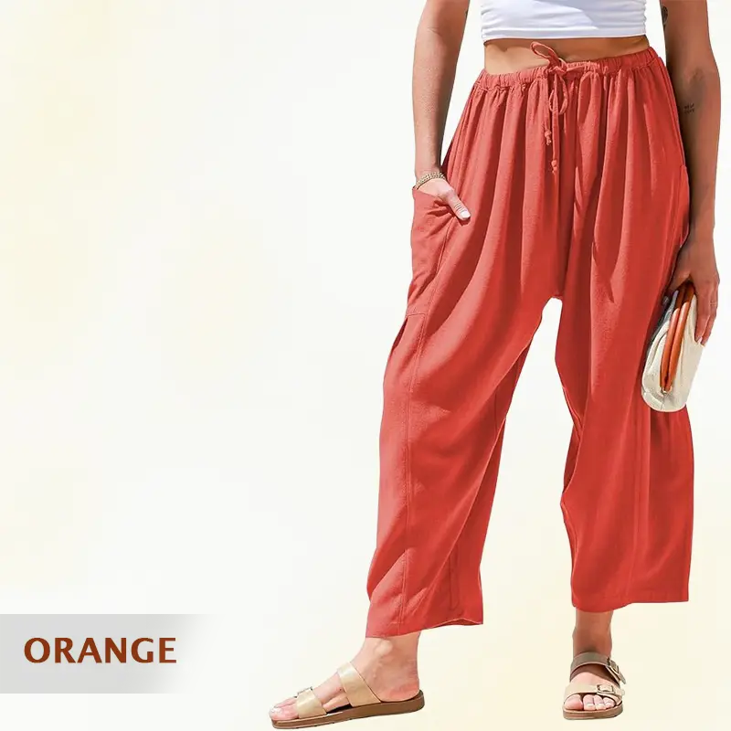 Mellora - Women Comfort Lightweight Linen Wide Leg Cargo Pants