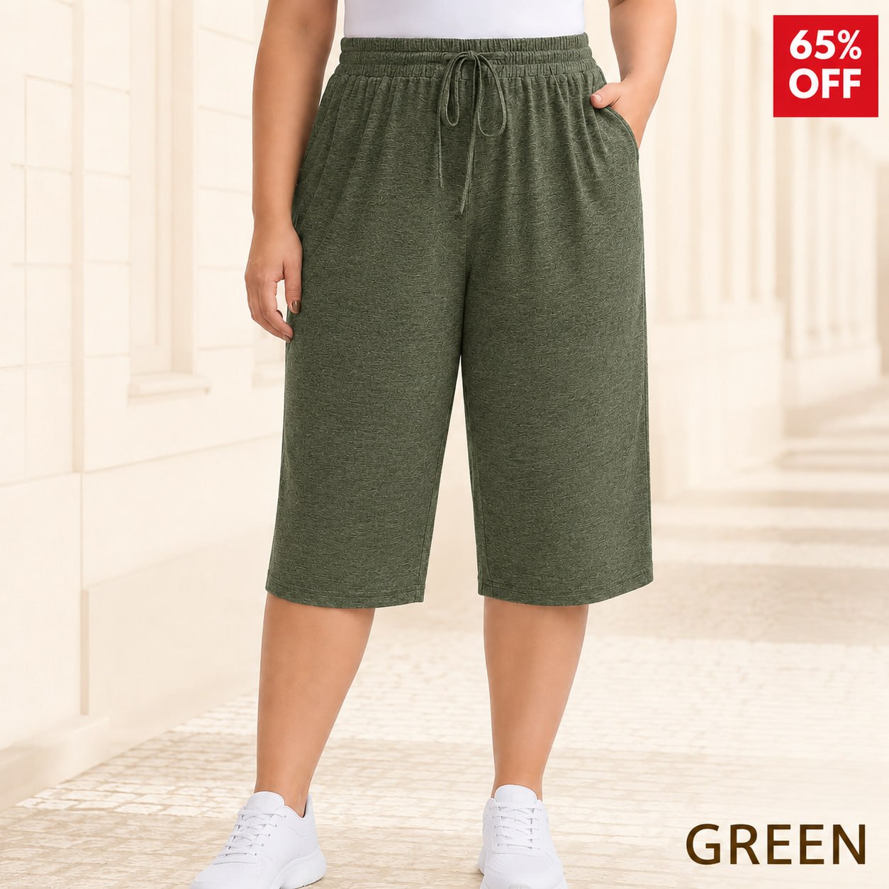 EaseCurve - Soft Cotton Drawstring Capri Pants