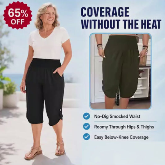 Plus-Size Smocked Waist Capri Pants