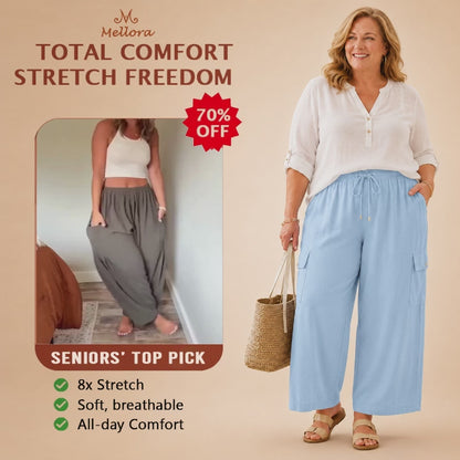 Mellora - Women Comfort Lightweight Linen Wide Leg Cargo Pants