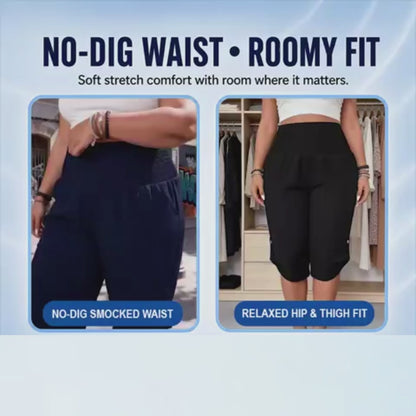 Plus-Size Smocked Waist Capri Pants