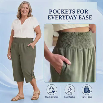 Plus-Size Smocked Waist Capri Pants
