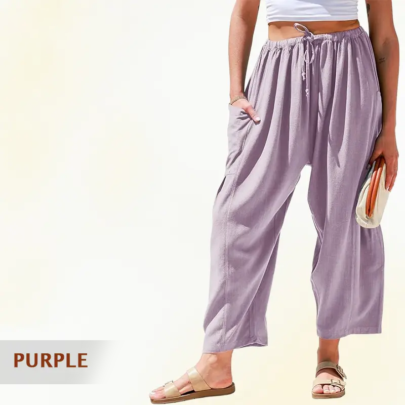 Mellora - Women Comfort Lightweight Linen Wide Leg Cargo Pants